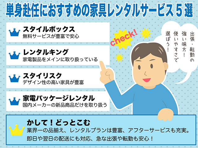 単身赴任におすすめの家具レンタルサービス5選